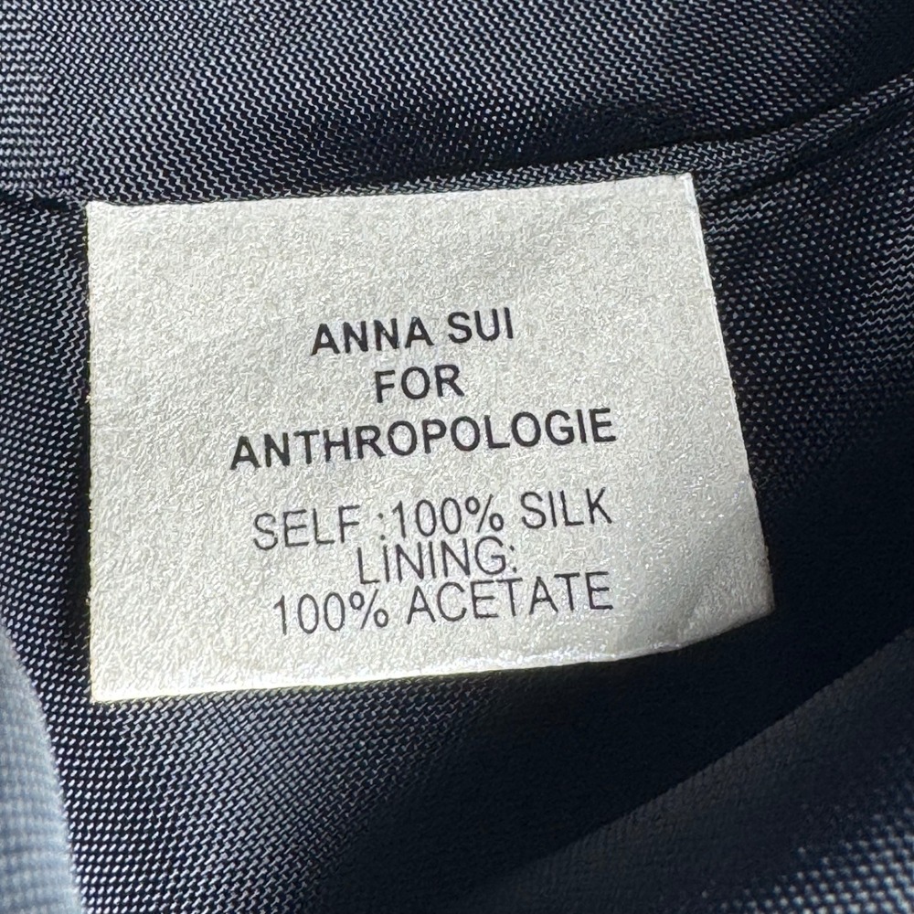 Anna Sui for Anthropologie Silk Butterfly Print Strapless Dress Black Multi 0 - Picture 7 of 8